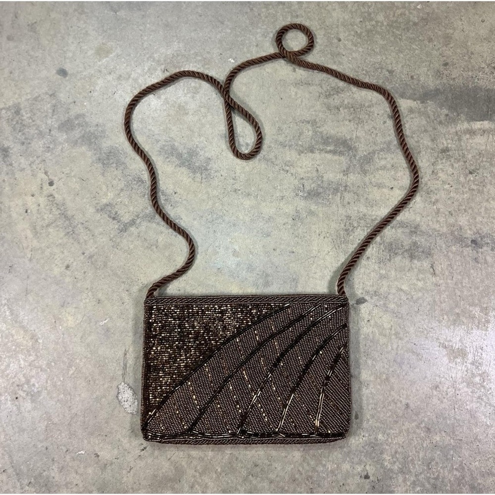 Vintage Brown Bronze Beaded Sequin Shoulder Bag Y2K